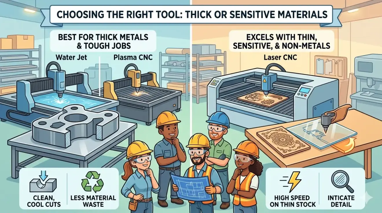 Water Jet CNC Machine vs Plasma and Laser Which One Is Better for Thick or Sensitive Materials